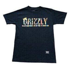 Grizzly Griptape Men Shirt Small Black Camo Spell Out Logo Graphic Skate Tee